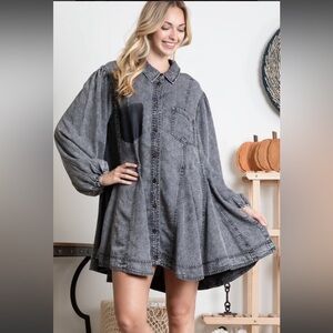 NWOT Bluevelvet Washed Charcoal Button-Front Swing Dress